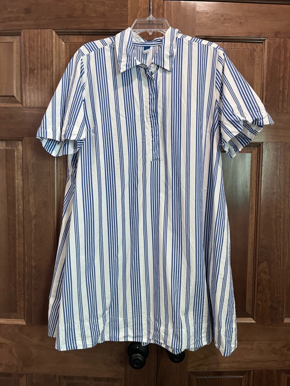 Old Navy Women's Blue & White Striped Midi Swing Cotton Shirt Dress, Size Large